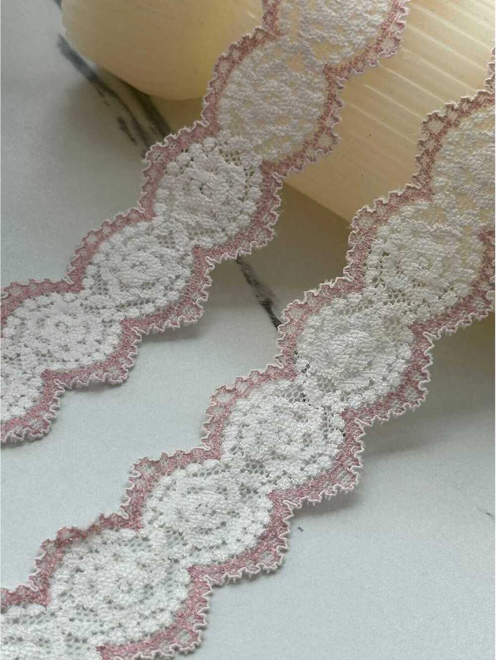 10Yds Stretch 1.2" Two Tone Pink White Scalloped Stretch Lace, Wholesale